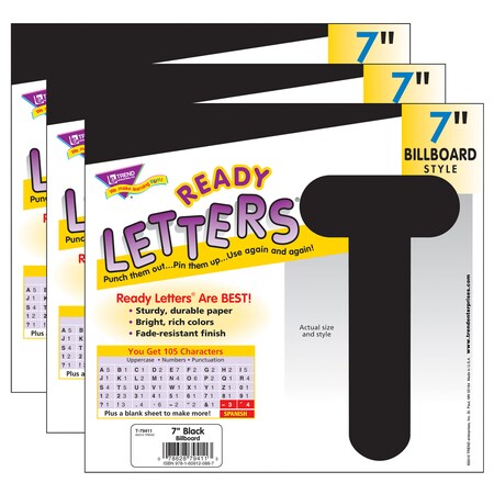 Trend Enterprises Black 7 Billboard Uppercase Ready Letters, PK3 T79411